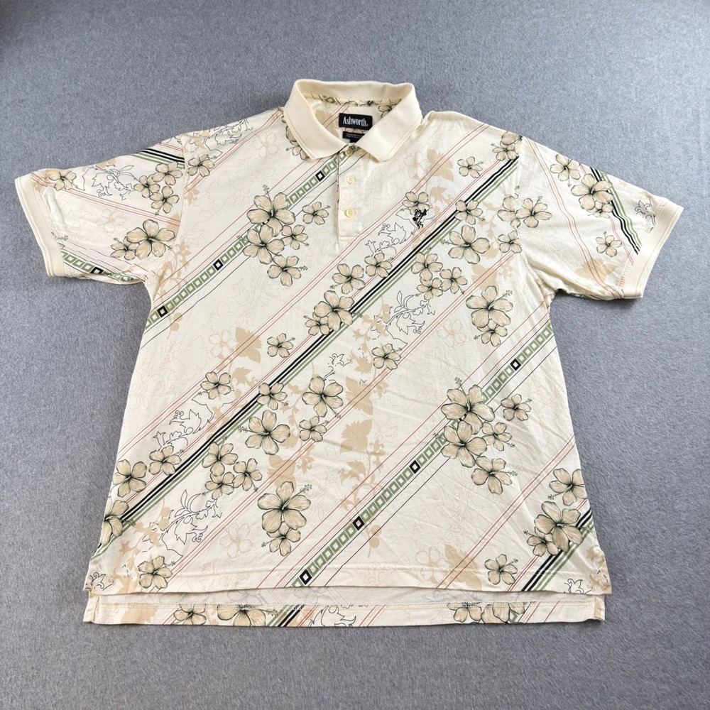 Vintage Ashworth Golf Polo Mens L Floral Mercerized Cotton Y2K Hong Kong Shirt